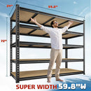59.8"W Garage Shelving 72"H Storage Shelves 2750LBS Metal Shelving Heavy Duty Garage Shelves Adjustable 5 Tier Metal Shelf for Basement Warehouse Pantry Supermarket 59.8"W x 24"D x 72"H by GreenHaven Gardens