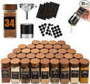 Yangbaga 34Pcs Glass Spice Jars with Labels-4oz Acacia Wood Lid Square Spice Containers with Pepper Grinder Lids &Funnel,Seasoning Jars for Rack Cabinet Drawer by CozyNest Decor