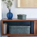 La Jolie Maison Vegan Leather Storage Boxes with Lids, Set of 3 Decorative Storage Containers Organize Stackable Storage Box, Dusty Blue by CozyNest Decor