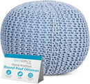 BIRDROCK HOME Round Pouf Ottoman | Cotton Braided Foot Stool with Bean Bag Filling | Boho Foot Rest for Living Room & Bedroom | Compact & Comfortable Seating, Lightweight & Soft | Soft Blue by CozyNest Decor