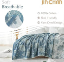 jinchan Boho 100% Cotton Muslin Twin Size 60x80 Inches Blanket Lightweight 4-Layer Quilted Soft Blue and White Floral Throw Blanket Green Accents Reversible Comfy Flower Summer Couch Bedroom Decor by CozyNest Decor