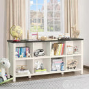 8 Cube Book Shelf, Farmhouse Wood Long Storage Organizer Bookcase, 62" Horizontal Antique White & Black Console Bookshelf, Kids Toy Storage Cabinet, Modern Open Book Case for Playroom, Office by CozyNest Decor