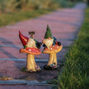 TERESA'S COLLECTIONS Resin Statues for Yard, Set of 2 Cute Garden Gnomes on Mushroom Statues for Outdoor Patio Porch Lawn, Ideal Gift for Dad Mom Birthday, Outside Decor Housewarming Gifts, 6.7" by CozyNest Decor
