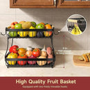 3 Tier Fruit Basket for Kitchen Counter with 2 Mobile Banana Hangers, 2025 Pro Detachable Metal Fruit Bowl with Wooden Handle, Fruit Holder for Bread Snack Veggies with Protective Mats by CozyNest Decor