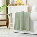 Chunky Cable Knit Throw Blanket Lightweight Light Green 100% Organic Cotton Blanket for Sofa Couch Bed Baby Nursery, Rustic Shabby Chic Modern Farmhouse, 60” x 80” Bonus Laundering Bag by CozyNest Decor