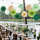Sage Green-Boho Party-Decorations Paper Flowers Lanterns - 15PCS Birthday Gender Neutral Baby Shower Tissue Pom Poms Streamers, Champagne Gold Rustic Wedding Graduation Hanging Supplies Decor Hugfond by CozyNest Decor