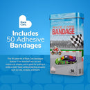 BioSwiss Bandages, Race Cars Shaped Self Adhesive Bandage, Latex Free Sterile Wound Care, Fun First Aid Kit Supplies for Kids and Adults, 50 Count by TinyTreasures Baby Boutique
