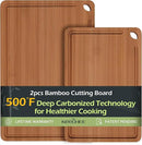 Butcher Block 2-Pcs Carbonized Bamboo Cutting Board Set With Juice Groove For Meal Prep & Cheese Serving - Ideal Kitchen Gift Set of 2 (M+L)