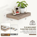 Deep Floating Shelves for Wall | 16 Inch Wide x 12 Inch Deep Floating Shelves Set of 2 | Rustic Grey Wood Wide Wall Shelves | Bookshelf Laundry Shelf TV Shelf by CozyNest Decor