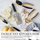 Black and Gold Kitchen Utensils - Luxe 8-Piece Gold Kitchen Tools Set with Can Opener, Pizza Cutter, Peeler, Mini Whisk, and Tongs - Stylish Accessories for Modern Cooking and Ideal for Gifting by CozyNest Decor