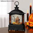 Halloween Snow Globe Lantern Haunted House Pumpkin Ghost Tree Crow Rip Dancing Bats with Timer, USB and Battery Powered 12 inch by CozyNest Decor
