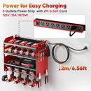 Power Tool Organizer Wall Mount with Charging Station,Tool Storage Rack with 8 Outlet Power Strip,Heavy Duty Metal Battery Utility Rack with 4 Cordless Drill Holder 6.56 Ft Cord for Garage by GreenHaven Gardens