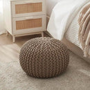 Ornavo Home Pouf Ottoman Foot Rest - 100% Cotton Pouffe - Hand Knitted Cable Braid Cord - Boho Round Stuffed Ottoman for Living Room, Bedroom - Taupe/Brown by CozyNest Decor
