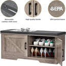 2-Tier Storage Bench, Shoe Bench with Padded Seat Cushion, Entryway Bench with 2 Barn Doors, Adjustable Shelf, 13.8" D x 39.4" W x 17.7" H, for Entryway, Living Room, Bedroom, Greige by CozyNest Decor