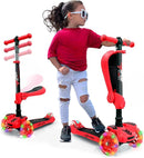 Hurtle 3-Wheeled Scooter for Kids - Wheel LED Lights, Adjustable Lean-to-Steer Handlebar, and Foldable Seat - Sit or Stand Ride with Brake for Boys and Girls Ages 1-14 Years Old by TinyTreasures Baby Boutique
