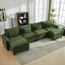 URRED Modular Sectional Sofa Comfy Cloud Couch, Modern Corduroy Sofa Sleeper Deep Seat Couches with Ottoman/Pillows for Living Room (Green, 154'' - U Shape) by CozyNest Decor