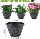4 Pack 16 Inch Large Plant Pot for Outdoor, Plastic Flower Pot Indoor with Drainage Hole & Saucer, Modern Decorative Garden Pot, Imitation Magnolia Garden Pots for House Planters（Gray） by CozyNest Decor