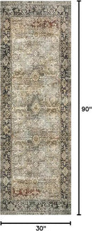 Loloi Layla Collection LAY-03 Olive/Charcoal 2'-6" x 7'-6" .13" Thick Runner Rug, Soft, Durable, Vintage Inspired, Distressed, Low Pile, Non-Shedding, Easy Clean, Printed, Living Room Rug by CozyNest Decor