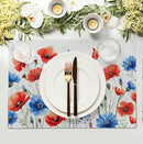 4th of July Floral Placemats Set of 4 Patriotic Summer Red Blue Flowers Linen Fabric Table Mats America Memorial Day Independence Day Place Mats for Party Kitchen Dining Decoration by CozyNest Decor