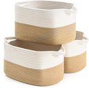 Cotton Rope Woven Storage Basket, Used for Baby Hamper Toy Organizer, Gift Baskets Empty,Kids Laundry Basket,Baby Blanket Storage. Size 15x10x8.7 Inches. (White&Khaki-3PCS) by TinyTreasures Baby Boutique