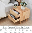 Modern Solid Wood Nightstand with Drawers - Mid Century Modern 2 Drawer Natural Wooden Small Narrow Nightstand Bedside Side End Table with Storage for Living Room Bedroom, 15.7" D x 17.1" W x 19.6" H by CozyNest Decor