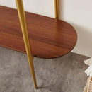 Oval Glass Console Table for Living Room, Foyer & Entrance, 2-Tiers Mid-Century Modern Sofa Table with Amber Glass Top, Walnut Finish Wood Top and Gold Finish Metal Frame by CozyNest Decor