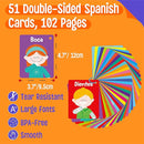 51 PCS Spanish Baby Cognitive Flashcards, Double Sided Printed 7 in 1 Colorful Cards Alphabet, Numbers, Foods, Animals, Shapes, Colors with 2 Reclosable Rings, Learning Tool for Toddlers by TinyTreasures Baby Boutique