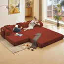 107" Oversized Convertible Sleeper Sofa Bed, Corduroy L Shape Sectional Couch, Folding Sofa Bed with Side Pocket, Modern Cloud Floor Mattress Couch, Modular Sofa for Living Room, Red by CozyNest Decor