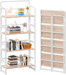 4NM No Assembly Foldable Bookshelf, 4-Shelf Collapsible Bookcase Storage for Small Spaces, 54" H, Natural White by CozyNest Decor
