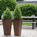 Worth Garden 12" Dia x 28" H Large Metal Planter Set of 2, Matte Bronze Retro Finish Tall Square Tapered Steel Plant Pots, Decor Flower Pots Indoor & Outdoor, Drainage Hole & Dual-Purpose Plant Saucer by CozyNest Decor