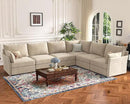 136.4" Oversized Modular Sectional Sofa, U Shaped Convertible Couch with Movable Ottoman, Large 7 Seat Corner Couches for Living Room Deep Seat Beige Chenille by CozyNest Decor