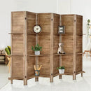 Room Divider with Shelves, Privacy Screen, Room Dividers and Folding Privacy Screens, 6 Panel Wood Temporary Wall Partition Separation Separator, Brown by CozyNest Decor