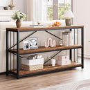 LVB Industrial Console Entryway Table, Metal Wood Rustic Sofa Table with Storage, Farmhouse 3 Tier Shelf Long Hallway Foyer Entry Tables Behind Couch for Home Living Room Entryway, Rustic Brown, 55 In