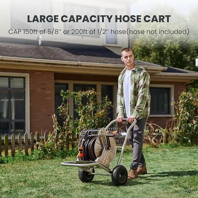Giraffe Tools Garden Hose Reel Cart with Wheels, Stainless Steel Heavy Duty Water Hose Reel Cart, 200 ft of 1/2 Capacity, Mobile for Outside, photo 4 of 7