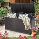 HAPPYGRILL 175 Gallon Outdoor Rattan Deck Box, Wicker Storage Bin with Zippered Liner & 2 Universal Wheels, Safe Pneumatic Rod, Patio Rattan Storage Container for Cushions Pillows by CozyNest Decor