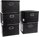 PRANDOM Large Stackable Storage Boxes with Lids [5-Pack] Leather Fabric Foldable Storage Bins Organizer Containers Baskets Cubes with Cover for Bedroom Closet Office Nursery Black(17.7x11.8x11.8) by TinyTreasures Baby Boutique