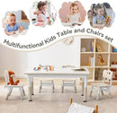 Kids Study Table and Chairs Set, Height Adjustable Toddler Table and Chair Set for Kids Ages 3-8, Graffiti Desktop (Burlywood - 1) by CozyNest Decor