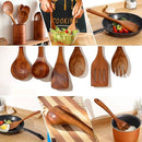 Teak Wooden Kitchen Utensil Set - 7Pcs Wooden Cooking Utensils Including Spatula by CozyNest Decor