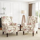 UIXE High Back Accent Chair, Wingback Upholstered Armchair in Fabric for Living Room, Retro Arm Chairs Nailhead Trim Single Sofa Bedroom Reading Seat with Solid Wood Legs - Beige Floral by CozyNest Decor