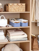 StorageWorks Narrow Storage Bins, Small Basket for Closet and Shelves, Fabric Organizer with Handles, Toilet Paper Storage, Blue and White, 2-Pack by CozyNest Decor