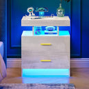 Night Stand with Light, High Gloss Nightstand with USB/Wireless Charging Station, LED White Nightstands with Storage Drawers, RGB Side End Table for Bedroom Furniture（White by CozyNest Decor