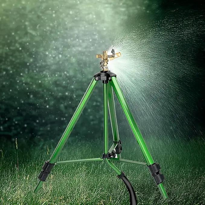 Impact Sprinkler on Tripod Base, Heavy Duty Adjustable Zinc Sprinkler Head for Lawn Yard Garden, 360 Degree Large Area Irrigation, 3/4" Connector Extension Legs Flip Locks, 2 Pack, photo 6 of 7