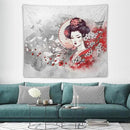 Japanese Geisha Tapestry Asian Red Cherry Blossom Traditional Kimono Folk Tapestries Home Decor for Living Room Bedroom Apartment Farmhouse Dorm 60"x50" by CozyNest Decor