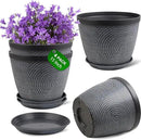 Quarut 4 Pack 15 Inch Large Planter Pot for Plants Outdoor Indoor, Plastic Flower Pots with Drainage Hole & Saucer, Modern Decorative Medium Large Plant Garden Pot, Plant Container for House (Gray) by GreenHaven Gardens