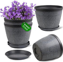 Quarut 4 Pack 15 Inch Large Planter Pot for Plants Outdoor Indoor, Plastic Flower Pots with Drainage Hole & Saucer, Modern Decorative Medium Large Plant Garden Pot, Plant Container for House (Gray) by GreenHaven Gardens