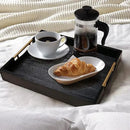 LotFancy Wood Serving Tray, 17x13”, Large Ottoman Tray with Metal Handles, Decorative Wooden Tray for Living Room, Ottoman, Coffee Table, 2 Skidproof Coasters Included, Black by CozyNest Decor