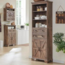 Farmhouse Bathroom Cabinet, 72" Tall Storage Cabinet with 2 Drawers, Adjustable Shelves & Barn Door, Cabinets for Bathroom, Living Room, Kitchen, Rustic Brown by CozyNest Decor