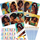 Blosssound 10 Set Pre Printed Canvas Pre Drawn Canvas Painting with Easel Kits 5" x 7" Outline Painting Panels for Beginners, DIY Craft Project, Party Favor, Home Decors(Black Women) by TinyTreasures Baby Boutique