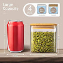 27oz - 4 Pack Square Glass Jars with Bamboo Lids, Glass Food Storage Containers with Airtight Lids for Kitchen, Air Tight Pantry Storage Containers for Cereal, Pasta, Rice, Sugar, Coffee, Spice by CozyNest Decor