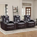CANMOV Electric Power Recliner Chair Set of 3, Breathable Leather Home Theater Seating with Hidden Arm Storage, Power Recliner Chair with USB Ports and Cup Holders for Living Room,Brown by CozyNest Decor